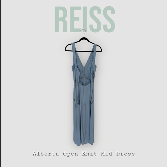 Reiss Blue Alberta Open Knit Mid Dress - Picture 2 of 2